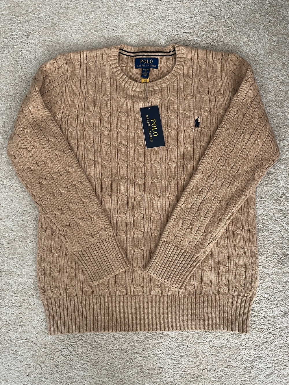 Authentic Polo Ralph Lauren Boys Cable-Knit Cotton Sweater Brown Large (14-16)